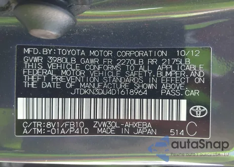 2013 Toyota Prius Three z USA, uszkodzony, nr VIN JTDKN3DU4D1618964